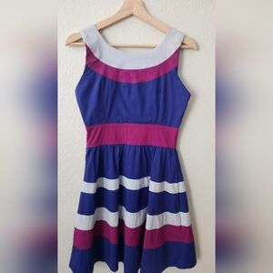 Preppy Colorblock Fit & Flare Midi Dress Coastal Mod Nautical Sz S